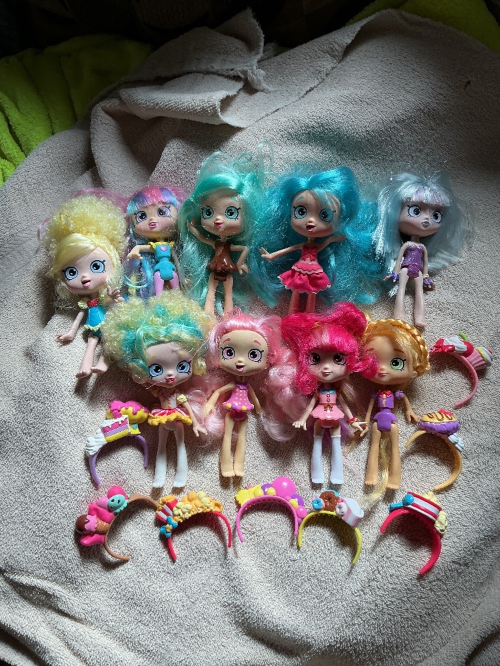 Shopkins Shoppies Doll 5" Lot of 9 Dolls and  8 headbands